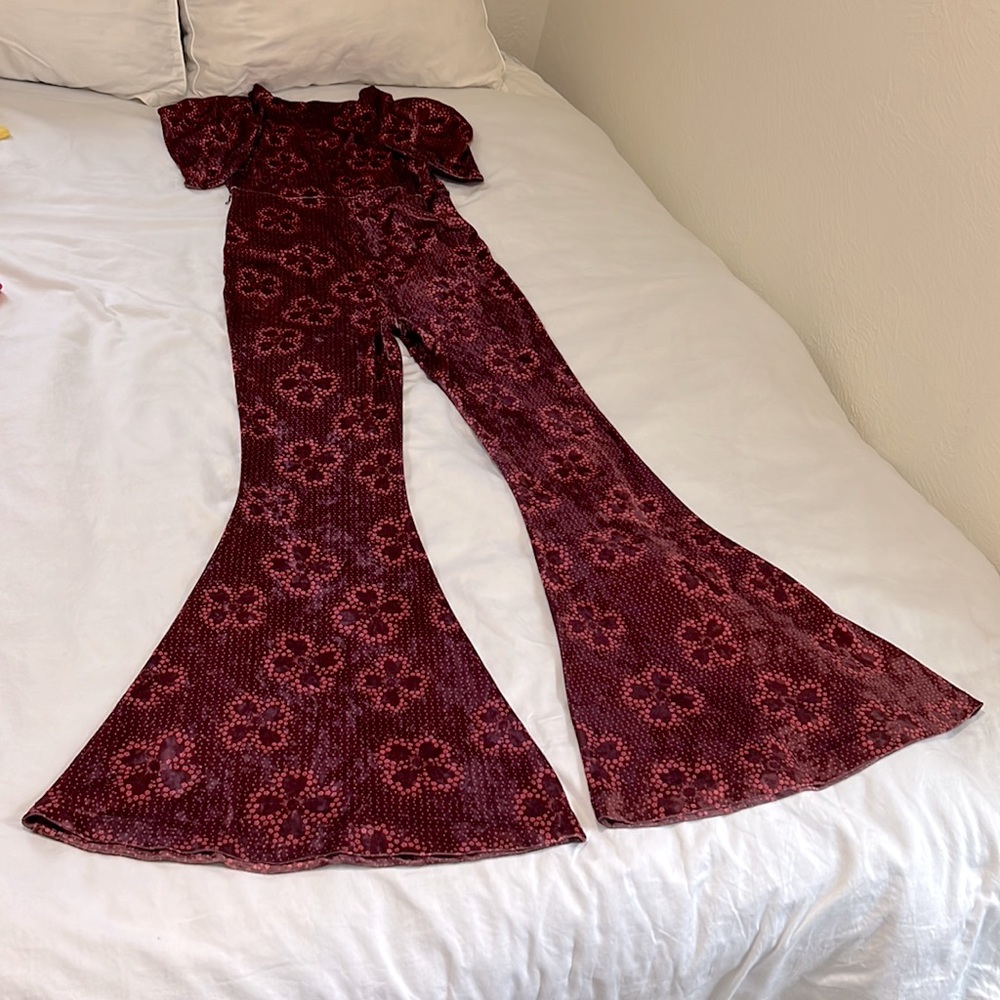 Free People Mulberry Floral Rosaline Velvet Flared Leg Jumpsuit - Picture 14 of 16